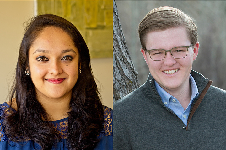 Headshots of Apekshya Prasai and Aidan Milliff smiling at camera