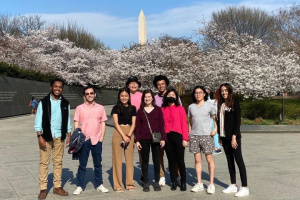 Students in front of the Washington Monument